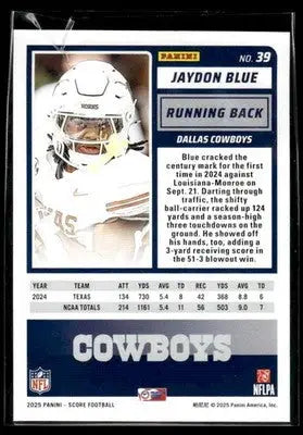 2025 Score Jaydon Blue #39 RC Dallas Cowboys