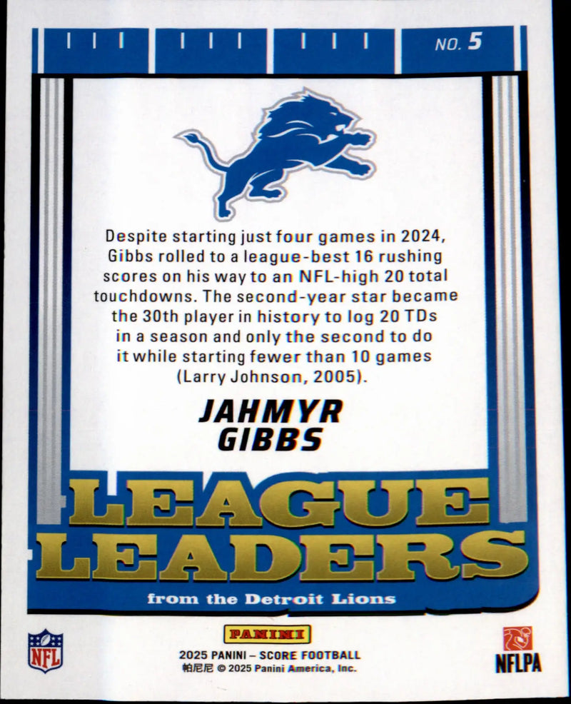 2025 Score League Leaders #5 Jahmyr Gibbs - Football Card Single