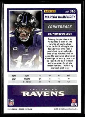 2025 Score Marlon Humphrey #145 Baltimore Ravens - Football Card Single