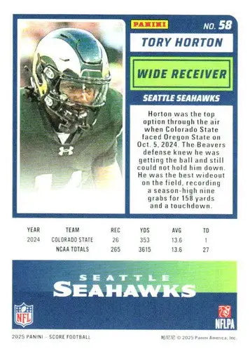 2025 Score Rookies #58 Tory Horton NM-MT Seahawks ID:79522 - Football Card Single