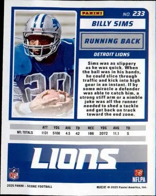2025 Score Spokes #233 Billy Sims SN #/415 - Football Card Single