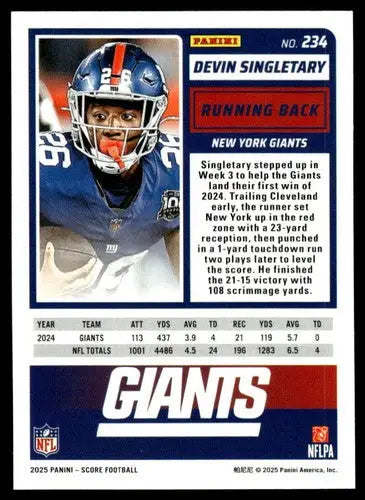 2025 Score Trick or Treat Pumpkin #234 Devin Singletary NM-MT NY Giants ID:80127 - Football Card Single