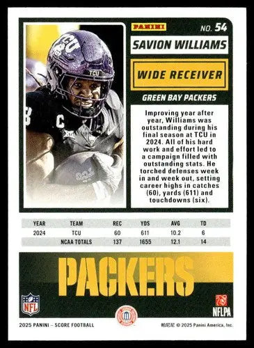 2025 Score Trick or Treat Rookies Pumpkin #54 Savion Williams NM-MT Pac ID:80165 - Football Card Single