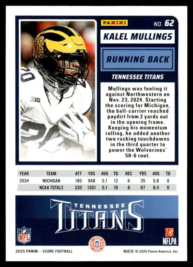 2025 Score Trick or Treat Rookies Pumpkin #62 Kalel Mullings NM-MT Tita ID:80170 - Football Card Single