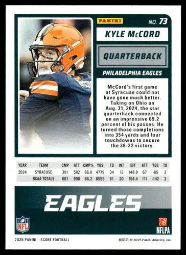 2025 Score Trick or Treat Rookies Pumpkin #73 Kyle McCord NM-MT Eagles ID:80175 - Football Card Single