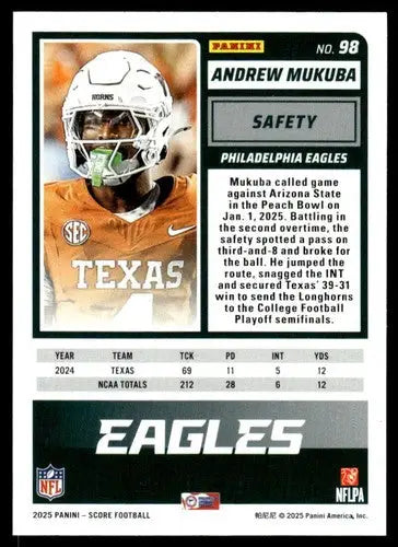 2025 Score Trick or Treat Rookies Pumpkin #98 Andrew Mukuba NM-MT Eagle ID:80186 - Football Card Single