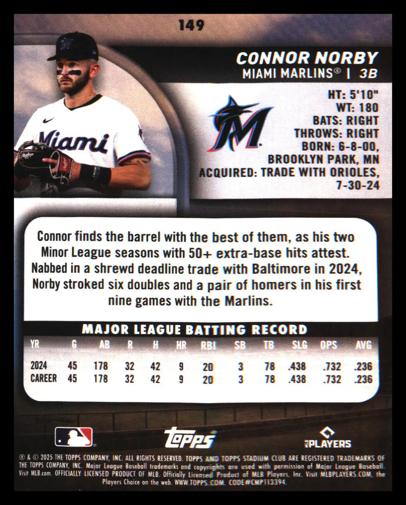2025 Stadium Club #149 Connor Norby Rookie Rookie - Baseball Card Single