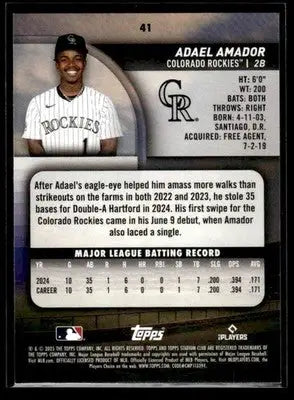 2025 Stadium Club Adael Amador #41 RC Colorado Rockies - Baseball Card Single