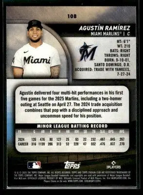 2025 Stadium Club Agustín Ramírez #108 RC Miami Marlins - Baseball Card Single