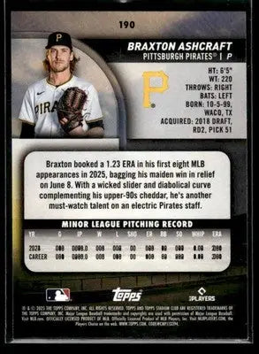 2025 Stadium Club Braxton Ashcraft #190 RC Pittsburgh Pirates - Baseball Card Single