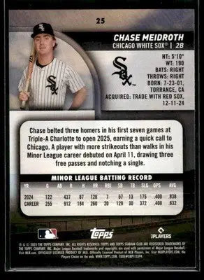 2025 Stadium Club Chase Meidroth #25 RC Chicago White Sox - Baseball Card Single