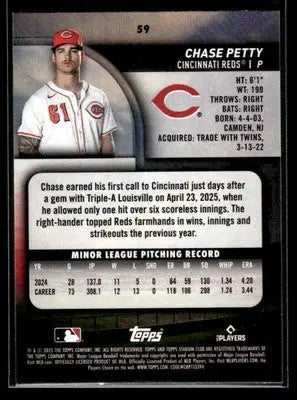 2025 Stadium Club Chase Petty #59 RC Cincinnati Reds - Baseball Card Single