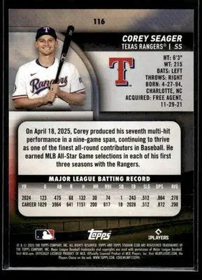 2025 Stadium Club Corey Seager #116 Texas Rangers - Baseball Card Single