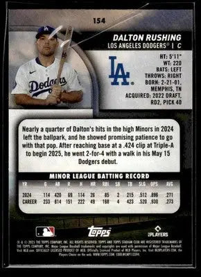 2025 Stadium Club Dalton Rushing #154 RC Los Angeles Dodgers - Baseball Card Single