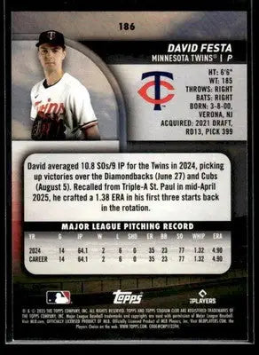 2025 Stadium Club David Festa #186 RC Minnesota Twins - Baseball Card Single