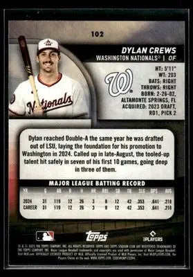 2025 Stadium Club Dylan Crews #102 RC Washington Nationals - Baseball Card Single