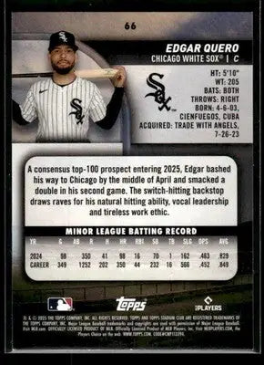 2025 Stadium Club Edgar Quero #66 RC Chicago White Sox - Baseball Card Single