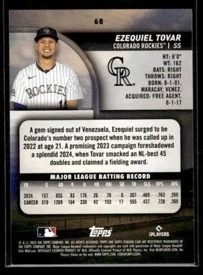 2025 Stadium Club Ezequiel Tovar #68 Colorado Rockies - Baseball Card Single