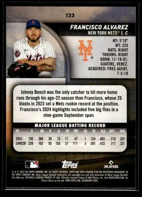 2025 Stadium Club Francisco Alvarez #123 New York Mets - Baseball Card Single