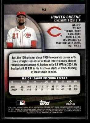 2025 Stadium Club Hunter Greene #92 Cincinnati Reds - Baseball Card Single
