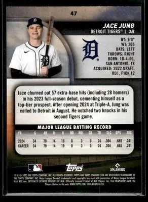 2025 Stadium Club Jace Jung #47 RC Detroit Tigers - Baseball Card Single