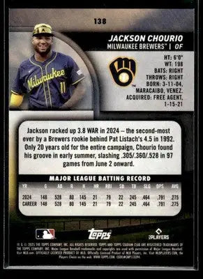 2025 Stadium Club Jackson Chourio #138 Milwaukee Brewers - Baseball Card Single