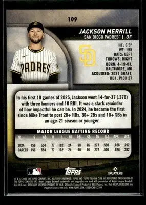 2025 Stadium Club Jackson Merrill #109 San Diego Padres