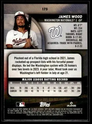 2025 Stadium Club James Wood #175 RC Washington Nationals - Baseball Card Single