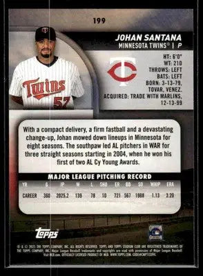 2025 Stadium Club Johan Santana #199 Minnesota Twins - Baseball Card Single