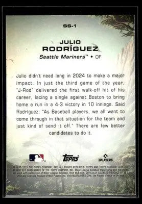 2025 Stadium Club Julio Rodríguez #SS-1 Savage Sluggers Seattle Mariners - Baseball Card Single
