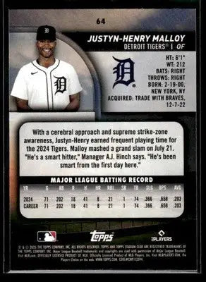 2025 Stadium Club Justyn-Henry Malloy #64 RC Detroit Tigers - Baseball Card Single