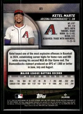 2025 Stadium Club Ketel Marte #51 Arizona Diamondbacks - Baseball Card Single