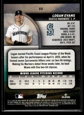 2025 Stadium Club Logan Evans #52 RC Seattle Mariners - Baseball Card Single