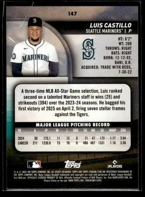2025 Stadium Club Luis Castillo #147 Seattle Mariners - Baseball Card Single