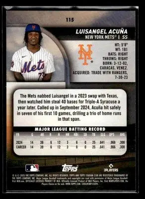 2025 Stadium Club Luisangel Acuña #115 RC New York Mets - Baseball Card Single