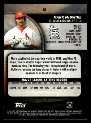 2025 Stadium Club Mark McGwire #15 St. Louis Cardinals - Baseball Card Single