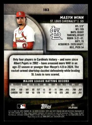 2025 Stadium Club Masyn Winn #183 St. Louis Cardinals - Baseball Card Single