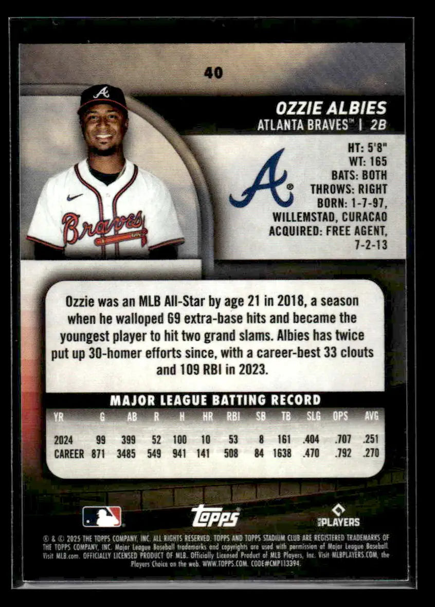 2025 Stadium Club Ozzie Albies #40 Atlanta Braves - Baseball Card Single