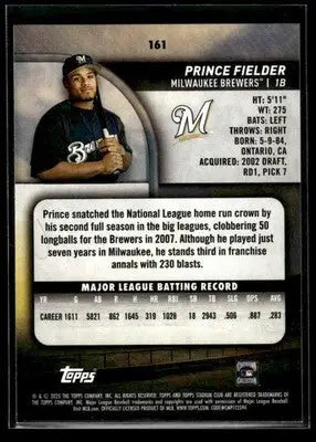 2025 Stadium Club Prince Fielder #161 Milwaukee Brewers - Baseball Card Single