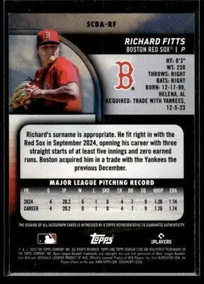 2025 Stadium Club Richard Fitts #SCBA-RF Base Autographs AU Boston Red Sox - Baseball Card Single