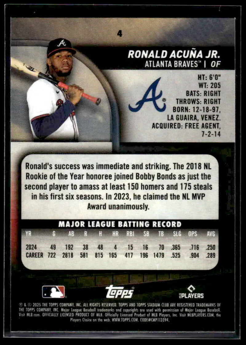 2025 Stadium Club Ronald Acuña Jr. #4 Atlanta Braves - Baseball Card Single