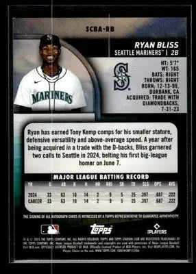 2025 Stadium Club Ryan Bliss #SCBA-RB Base Autographs AU Seattle Mariners - Baseball Card Single