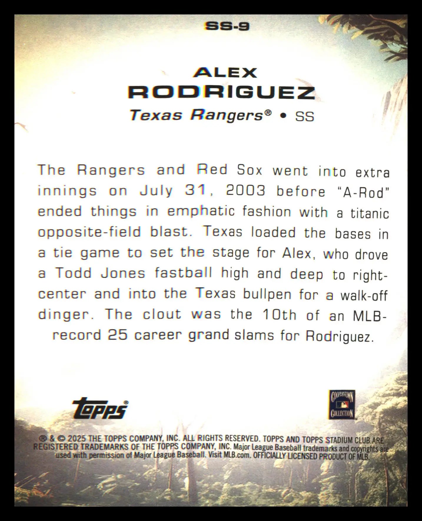 2025 Stadium Club Savage Sluggers #SS-9 Alex Rodriguez - Baseball Card Single