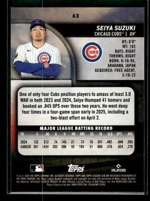 2025 Stadium Club Seiya Suzuki #63 Chicago Cubs - Baseball Card Single