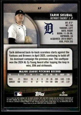 2025 Stadium Club Tarik Skubal #67 Detroit Tigers - Baseball Card Single