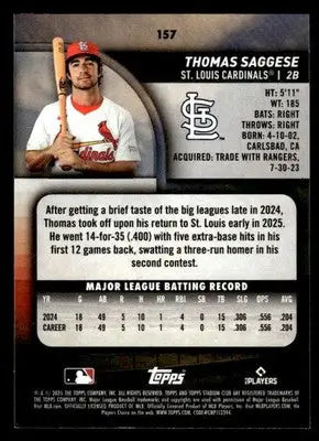2025 Stadium Club Thomas Saggese #157 Red Foil RC St. Louis Cardinals - Baseball Card Single