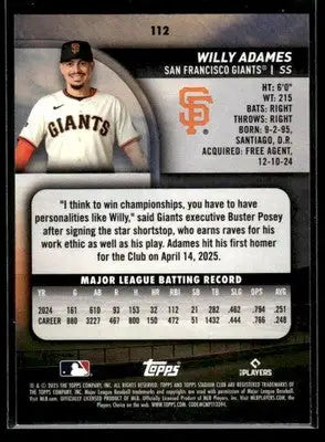 2025 Stadium Club Willy Adames #112 San Francisco Giants - Baseball Card Single