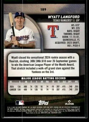 2025 Stadium Club Wyatt Langford #189 Texas Rangers - Baseball Card Single