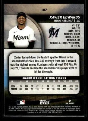 2025 Stadium Club Xavier Edwards #107 Miami Marlins - Baseball Card Single
