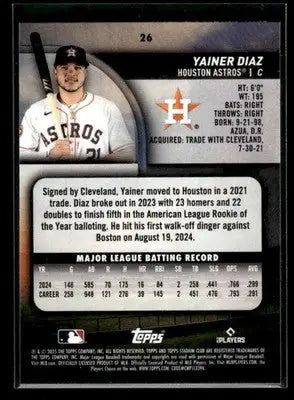 2025 Stadium Club Yainer Diaz #26 Houston Astros - Baseball Card Single